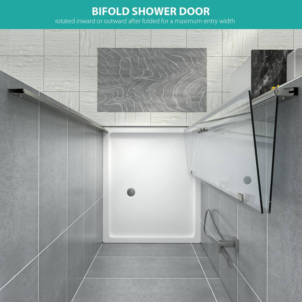 31.4" Brushed Nickel Semi-Frameless Bi-Fold Shower Door with Clear Glass