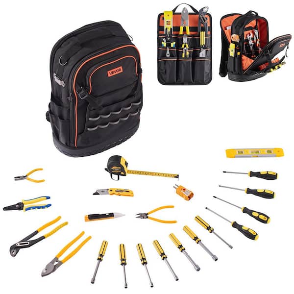 Tool Backpack with Tools, 65 Pockets, Heavy-duty Tools Storage Organizer Bags with Laptop Compartment & Molded Base
