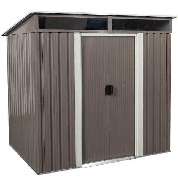 ToolCat 6 ft. W x 5 ft. D Metal Storage Shed Outdoor Tool Room with Foundation and Transparent Plate, Gray (27 sq. ft.)