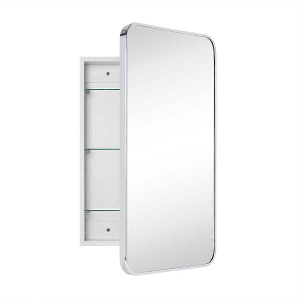 TEHOME Garnes 17.5 in. W x 29 in. H Rectangular Recessed or Surface Mount Metal Framed Medicine Cabinet with Mirror in Chrome
