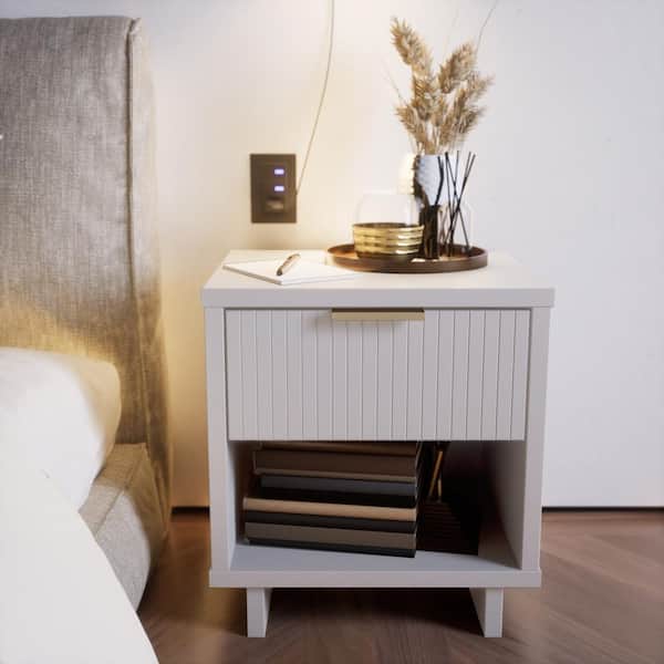 Manhattan Comfort Granville White 1-Drawer 18.11 in. W Nightstand