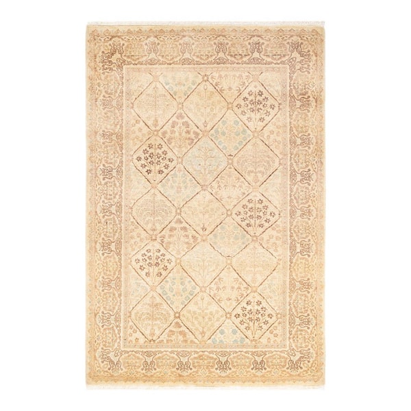 Mogul Ivory 4 x 6 Oriental Wool Indoor Area Rug