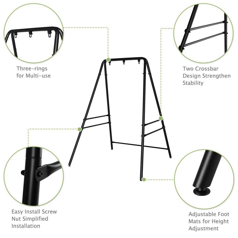 Black Heavy Duty Metal Hammock Chair Stand with Adjustable Foot Pads
