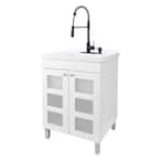 24 in. x 21.75 in. x 33.75 in. Thermoplastic Drop-In Utility Sink w/Black Faucet, Soap Dispenser and White MDF Cabinet