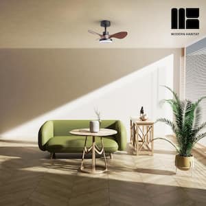 GloBreeze 24 in. Indoor Walnut Black Ceiling Fan with LED Light Bulbs with Remote Control Included