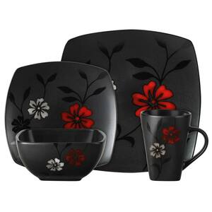 Gibson Elite Soho Lounge Set Stoviglie 16 Pezzi - Gres Porcellanato Rosso, Servizio Per 4, Lavabile In Microonde