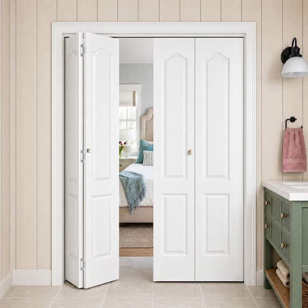 60 in. x 78.4 in. (Double 30 in.) 2 Panel Roman Round Top Hollow Core White Primed Composite Bi-Fold Door w/Hardware Kit