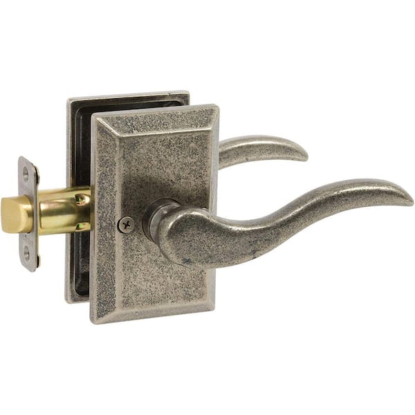 DELANEY HARDWARE Sandcast Rhonda Aged Pewter Keyed Entry Door Left Hand Handle with Square Backplate