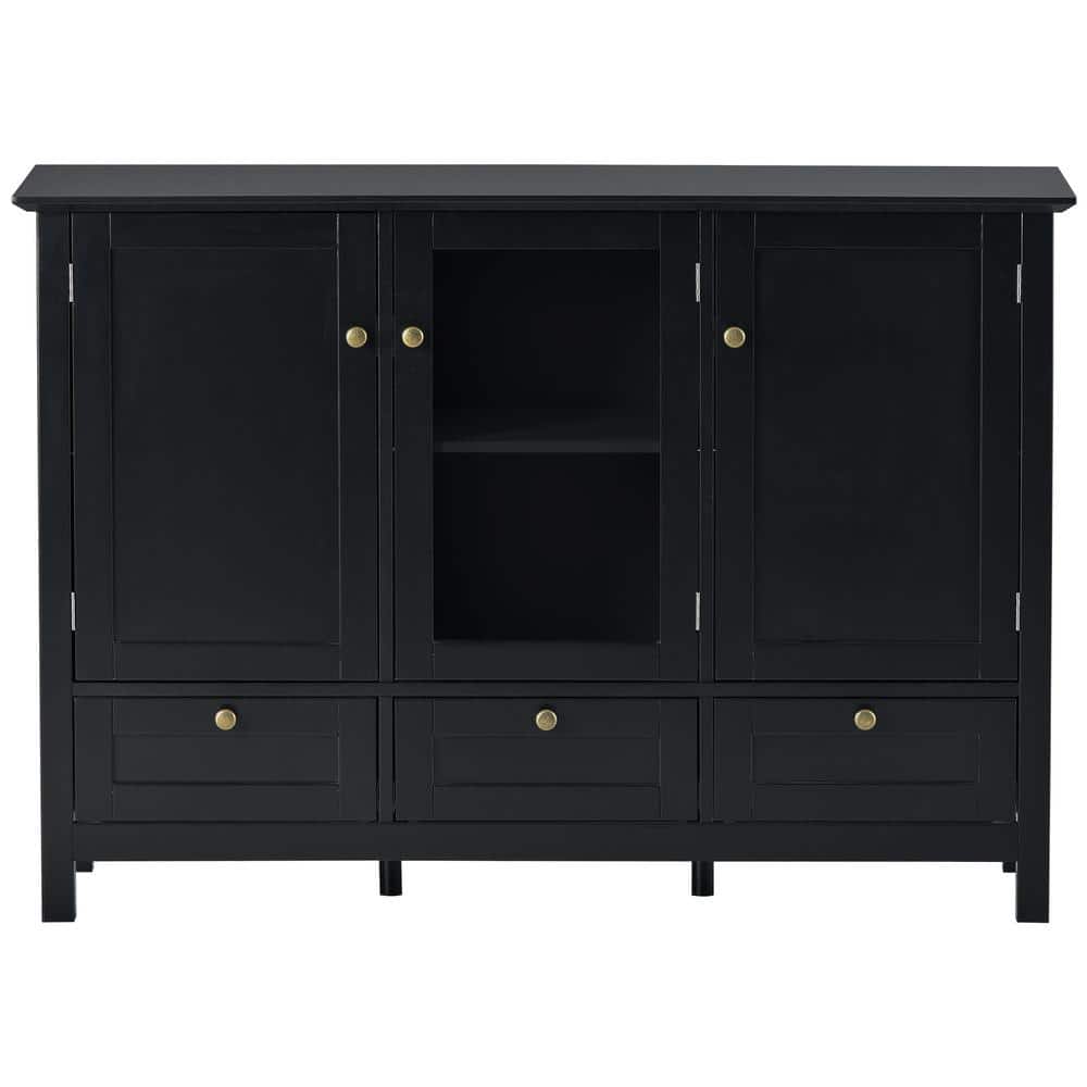 44.9 in. W x 14.8 in. D x 31.1 in. H Black Bathroom Storage Linen Cabinet w