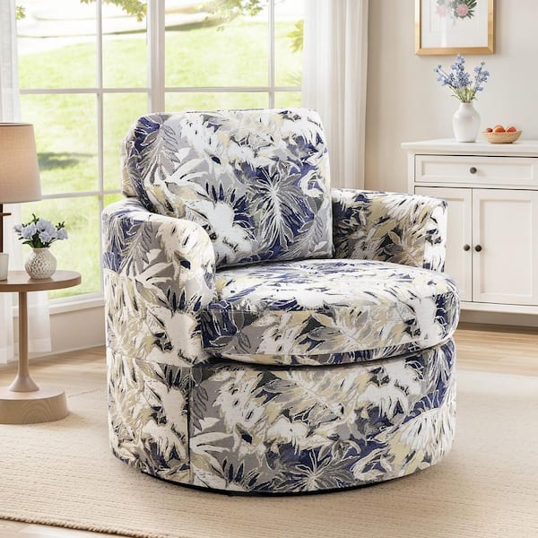 OrangeOne Blue Floral Fabric Upholstered 360° Swivel Accent Chair