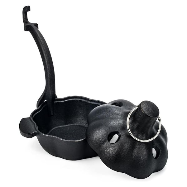 1-Piece Cast Iron Garlic Roasting Pans Black Seasoned Vegetable Oil Heat Retention Even Heating Handle Kitchen Set