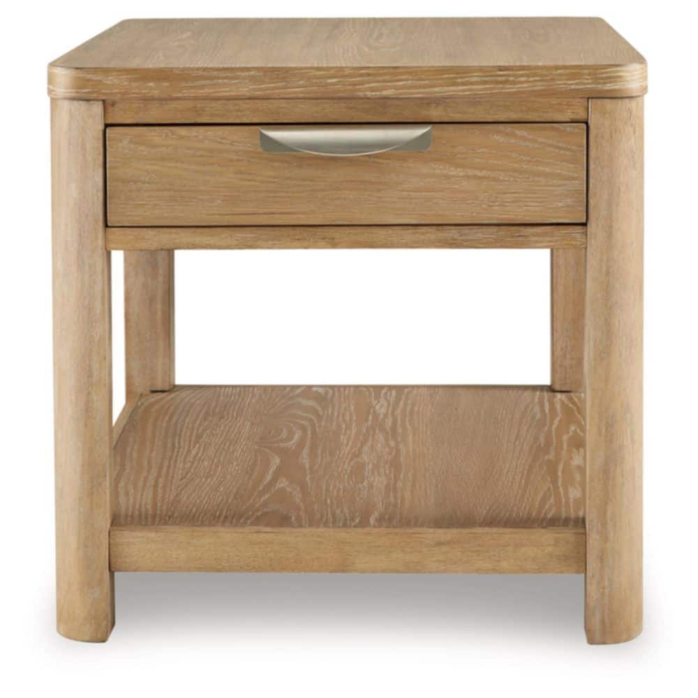 Light Brown Rectangular Wood End Table with Storage