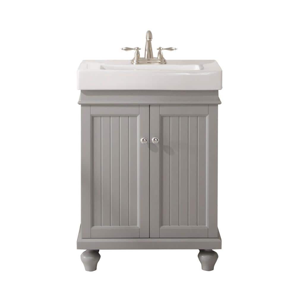 Legion 24 in. Bath Vanity in Gray with Ceramic Vanity Top in White with Whi