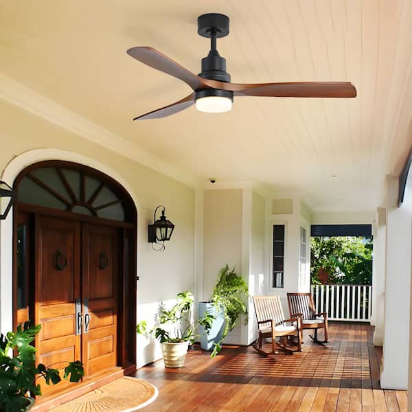 52 in. Indoor/Outdoor Black Ceiling Fan Integrated LED with Light Kit and Remote Control