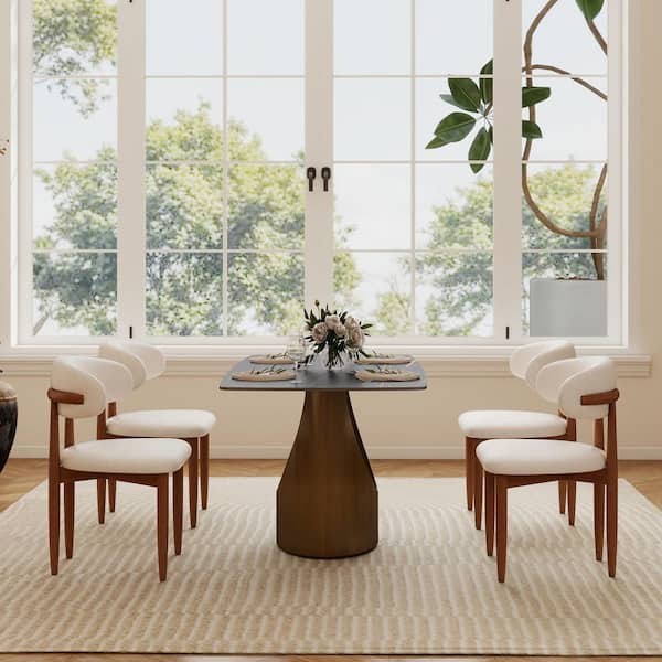 63 in. Black Round Edge Sintered Stone Tabletop with Pedestal Dining Table with Bronze Carbon Base (Seats 6)