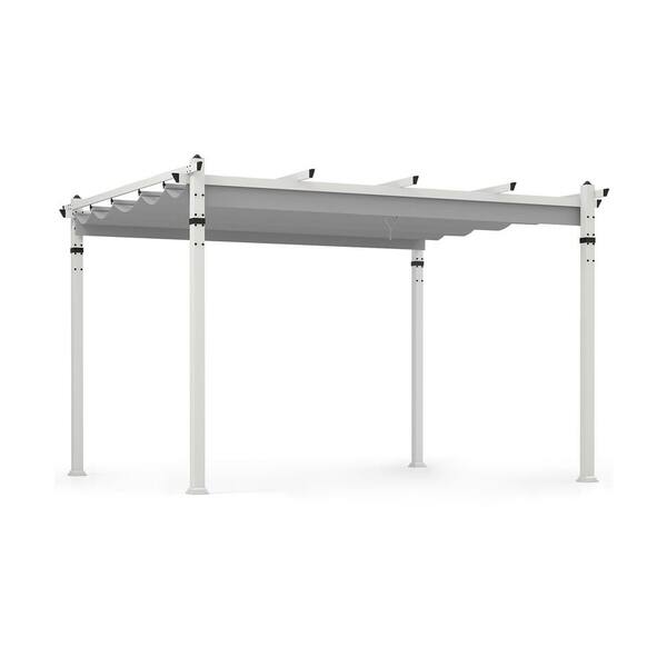 12 ft. x 10 ft. Aluminum Flat Top Patio Gazebos with Canopy in Gray