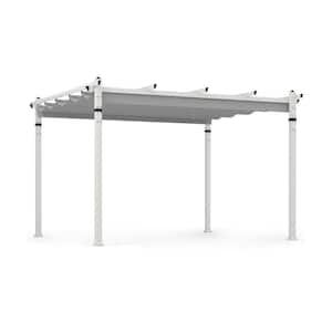 12 ft. x 10 ft. Aluminum Flat Top Patio Gazebos with Canopy in Gray