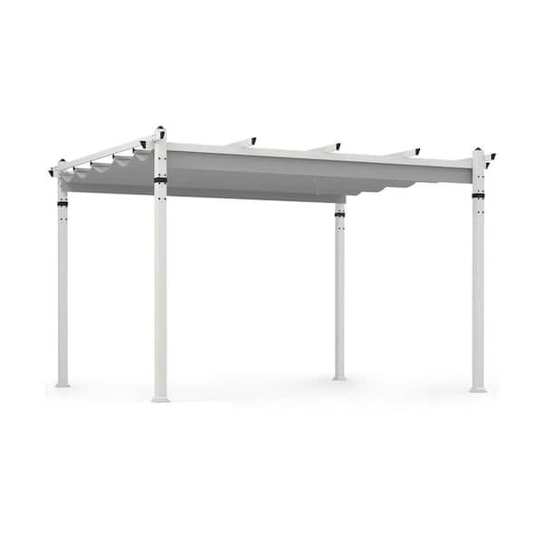 12 ft. x 10 ft. Aluminum Flat Top Patio Gazebos with Canopy in Gray