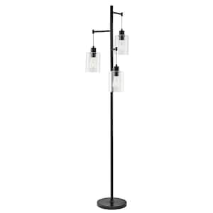 65 in. Black Industrial Floor Lamp with Hanging Glass Shades 3-Light
