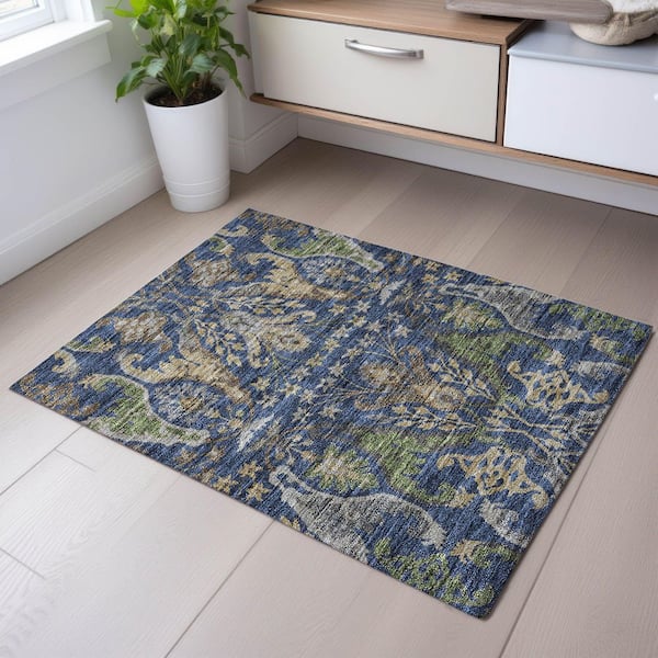 Mayfield Premium Machine Washable Abstract AMF1153 Navy 2 ft. x 3 ft. Area Rug