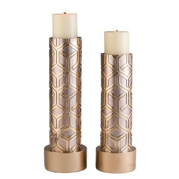 HomeRoots Gold Resin Pillar Set of 2-Pack