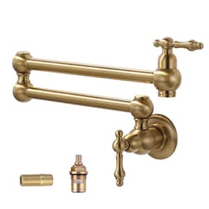 Wall Mounted Brass Pot Filler with 2-Handles in Gold