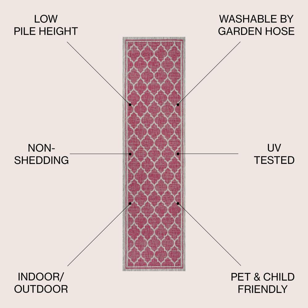 Fuchsia and Light Gray Reversible Indoor/Outdoor Trellis Rug