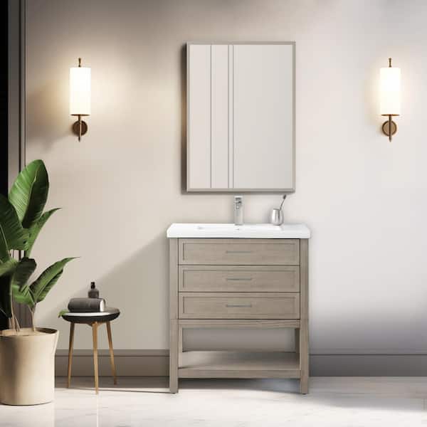 SUDIO Oliver 30 in. W x 18 in. D x 34 in. H Bath Vanity in Vintage Gray with White Ceramic Vanity Top