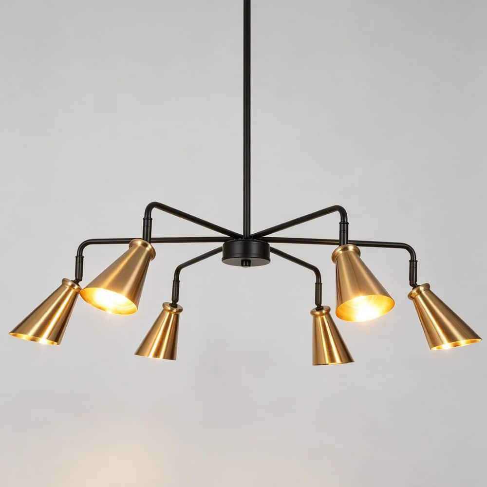 Zevni Mid-Century Modern 33.5 in. 6-Light Black and Brass Linear