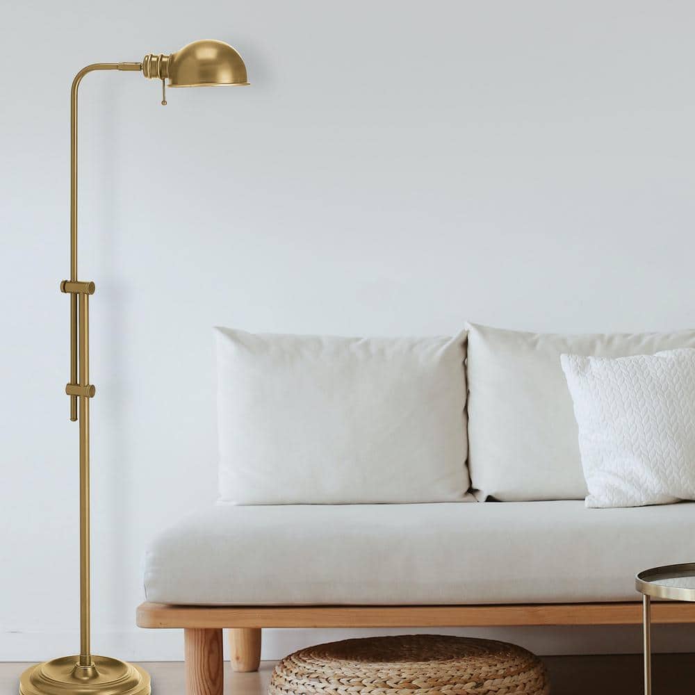 Aged Brass Adjustable Pharmacy Floor Lamp with Dome Shade