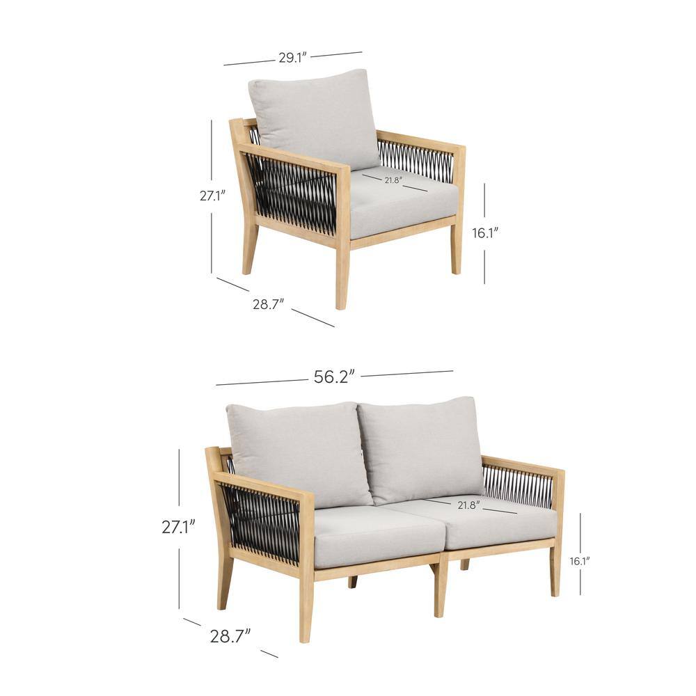 Freya Light Brown Acacia Wood Outdoor Seating Set with Gray Cushions