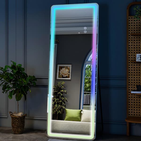 XRAMFY 20 in. W x 63 in. H LED Light Rectangular White Aluminum Alloy Framed Full Length Mirror Floor Mirror