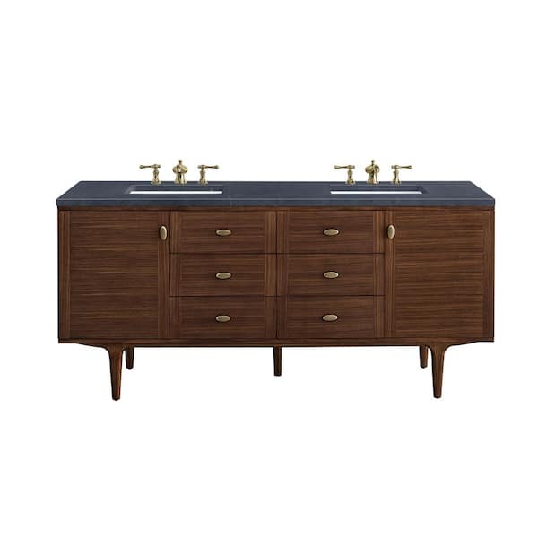 James Martin Vanities Amberly 72.0 in. W x 23.5 in. D x 34.7 in . H Bathroom Vanity in Mid-Century Walnut with Charcoal Soapstone Quartz Top
