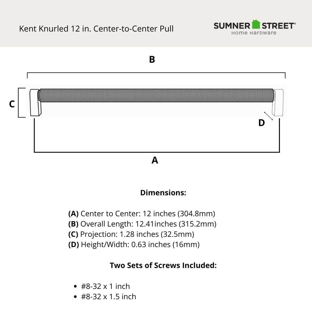 Kent Knurled 12" Satin Brass Cylindrical Bar Pull