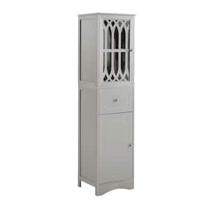 16.50 in. W x 14.20 in. D x 63.80 in. H Gray Freestanding Tall Bathroom Linen Cabinet with Drawer and Adjustable Shelf