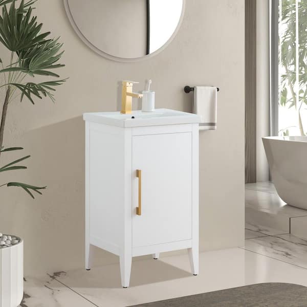 20 in. W x 15.8 in D x 34 in. H Single Sink Bathroom Vanity Cabinet in White with Ceramic Top