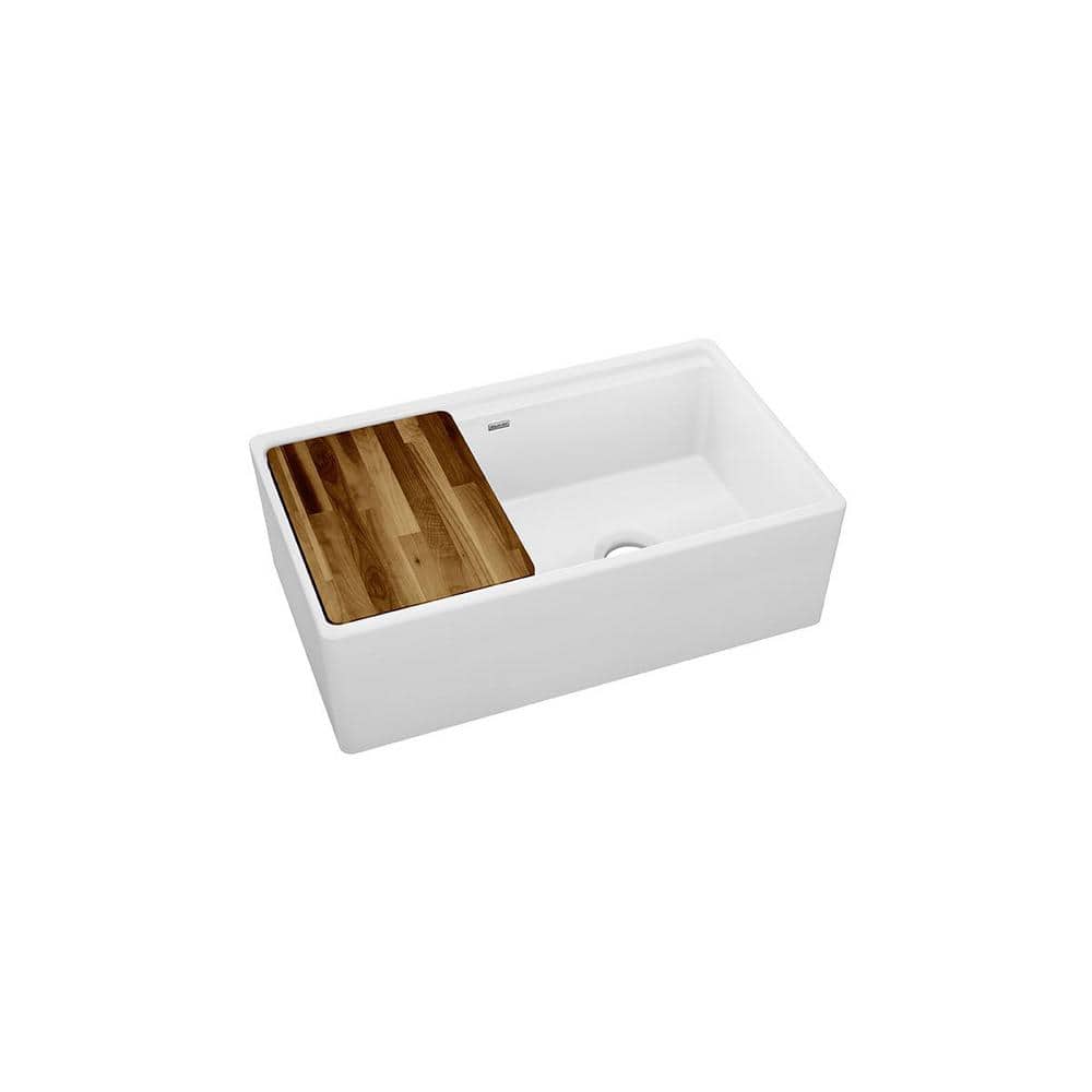 33" White Fireclay Double Bowl Farmhouse Kitchen Sink