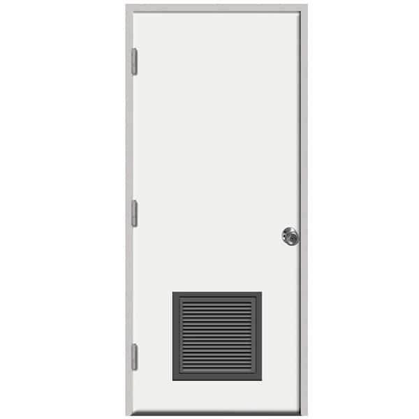 Steves & Sons 30 in. x 80 in. Element Series Vented Flush White Prime Right-Hand Outswing Steel Prehung Front Door w/ 4-9/16 in. Frame