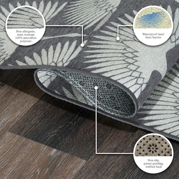 Flock Slate Grey/Off White Washable Rug 5 ft. x 7 ft. Area Rug