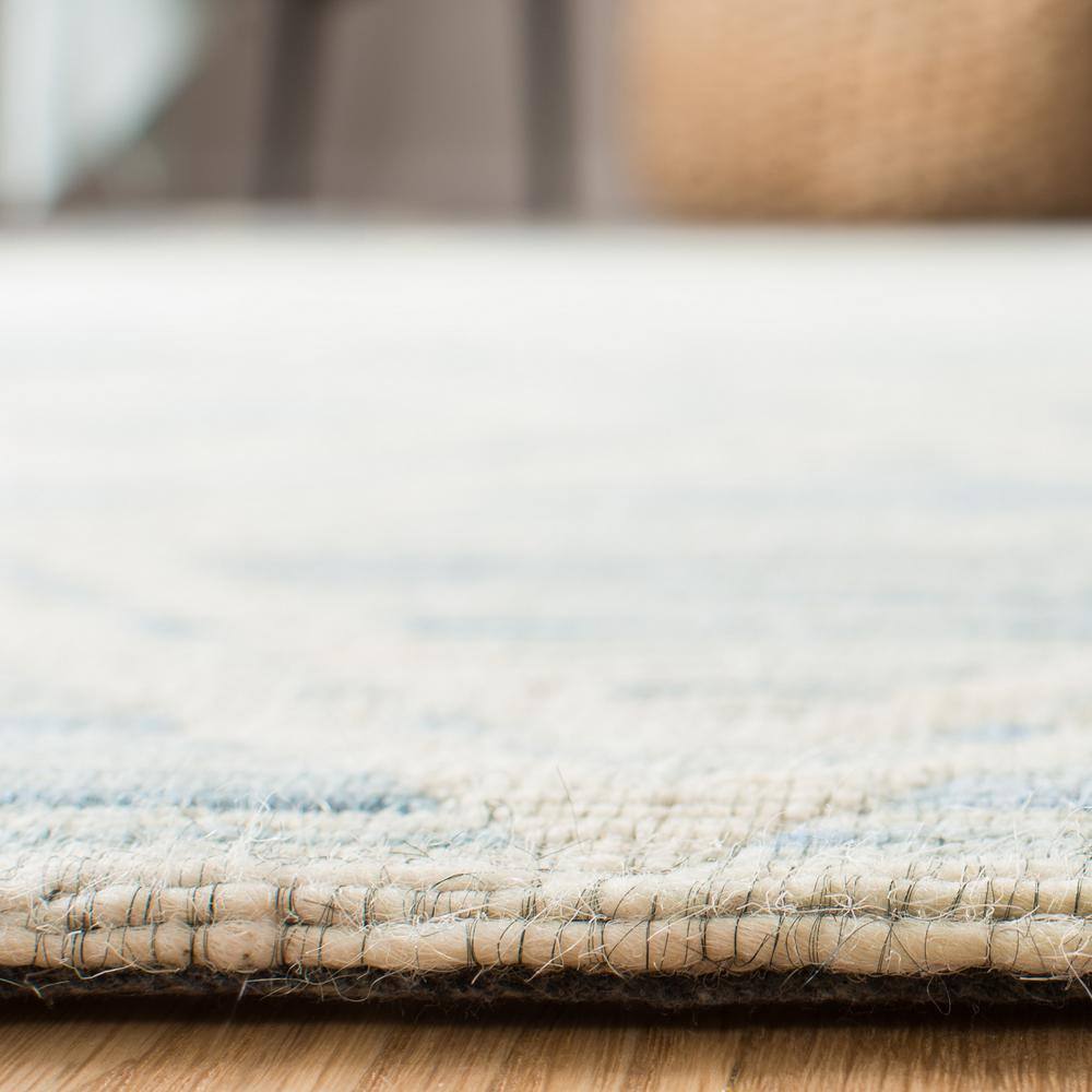 Ivory and Dark Blue Handmade Wool Geometric Rug, 2' 3" x 12'