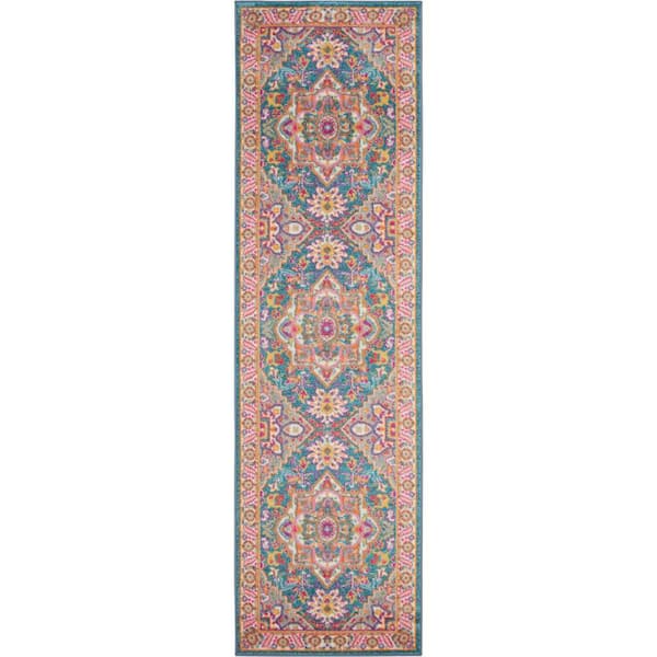 Nourison Passion Teal/Multicolor 2 ft. x 8 ft. Persian Modern Kitchen Runner Area Rug