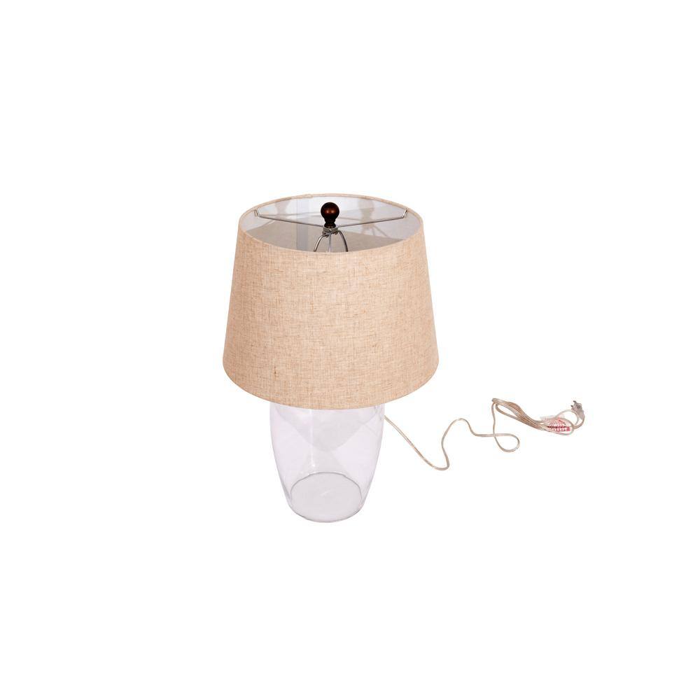 Clear Glass Fillable Table Lamp with Beige Linen Shade