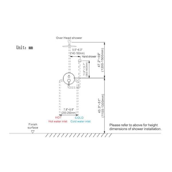 Rose Gold Wall Mounted Rain Shower System with Handheld