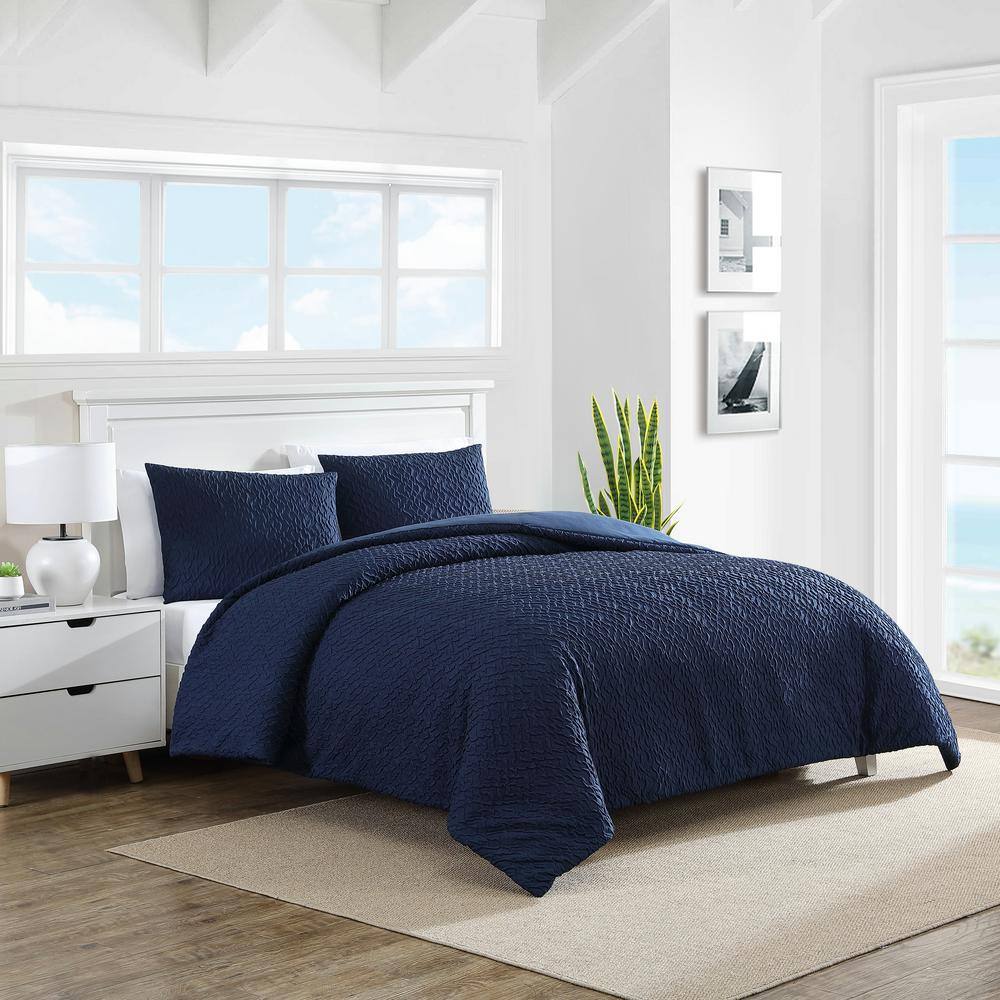 Navy Embossed Microfiber Twin Duvet Cover Set