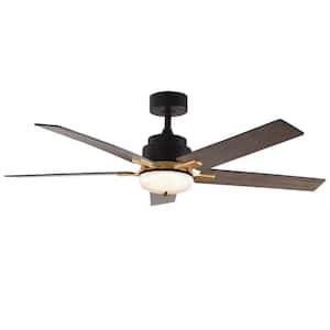 52 in. LED Indoor Black Smart Ceiling Fan with Lights and Remote Control 3 Colors Temperature and Reversible DC Motors