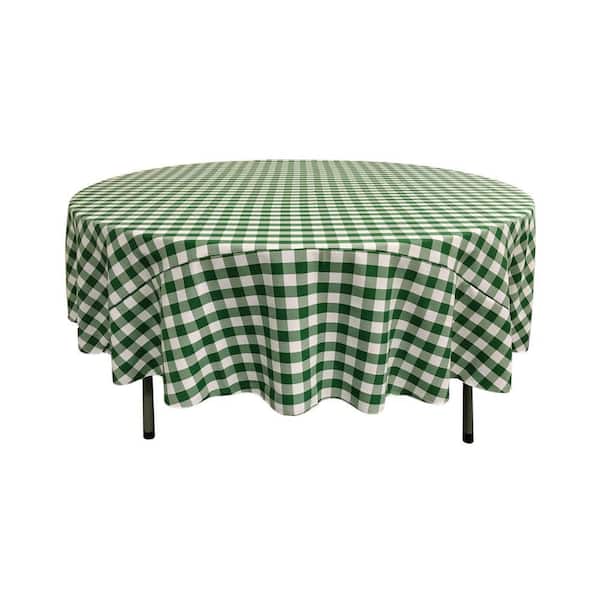 90 in. White and Hunter Green Polyester Gingham Checkered Round Tablecloth