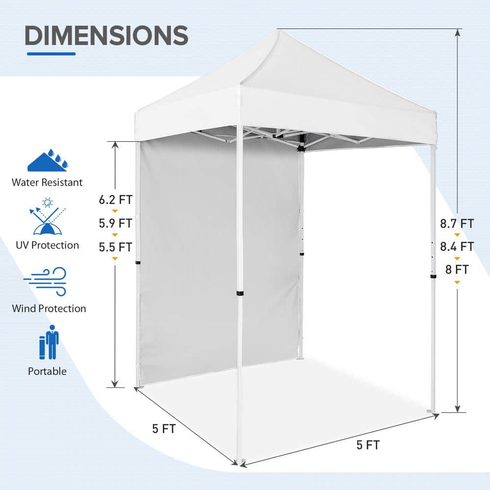 White 5x5 Outdoor Portable Canopy Tent with Sunwall and Carry Bag