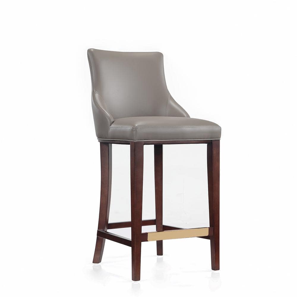 Shubert Dark Taupe Leatherette Barstools with Beech Wood Legs, Set of 3