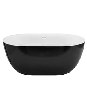 59 in. Oval Acrylic Freestanding Flatbottom Non-Whirlpool Bathtub With Polished Chrome Drain Included in Black