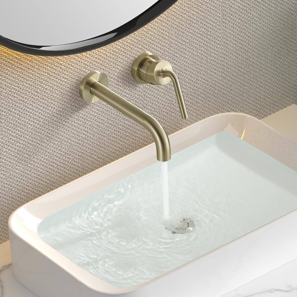 Brushed Gold Wall Mount Brass Bathroom Faucet with Single Handle